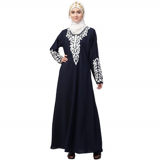 A-line abaya with Resham embroidery work- Navy Blue